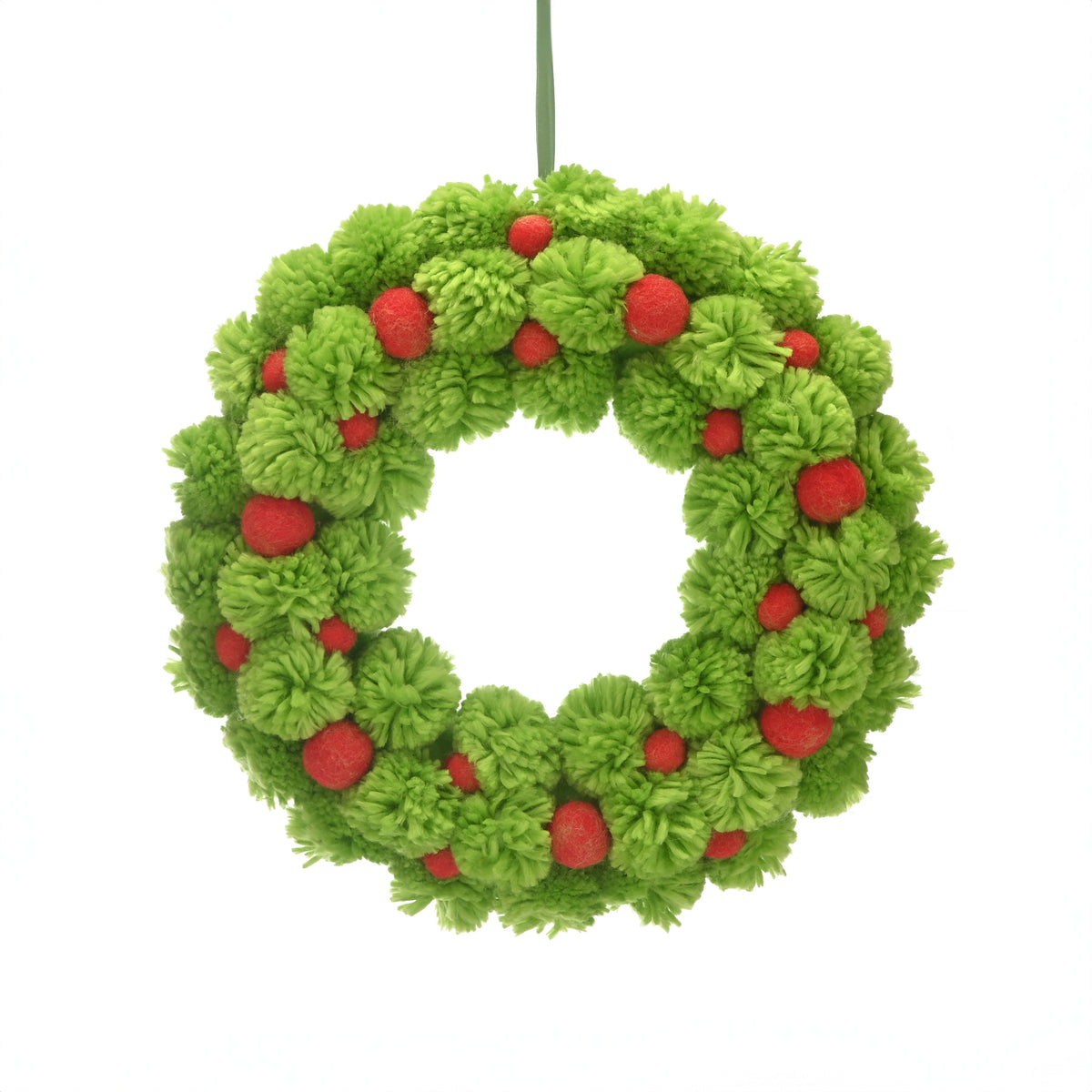 35cm green pom pom wreath