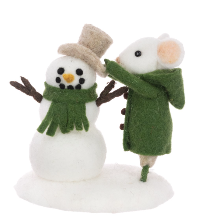 Felt Mouse With Snowman 15cm