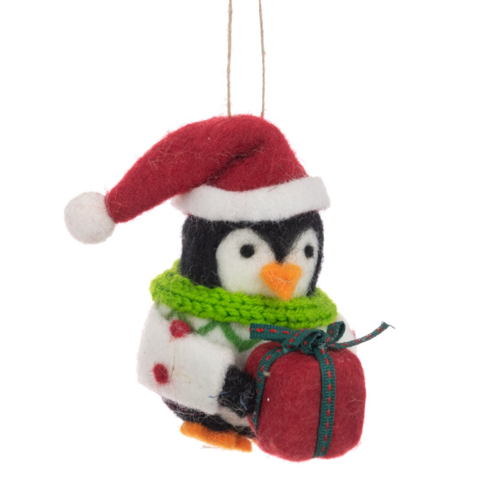 Felt Penguin In Santa Hat 9cm