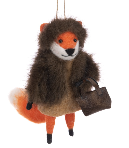 Felt Fancy Fox In Fur Coat 14cm