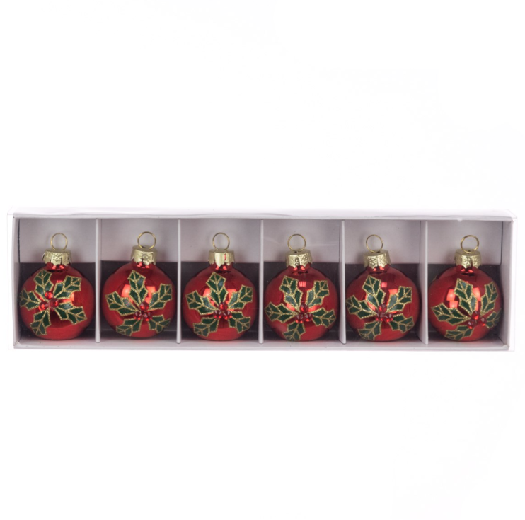 Glass Holly Place Holder 6pcs