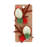 Fabric Antler/Pom Pom HairClips, Pack/2