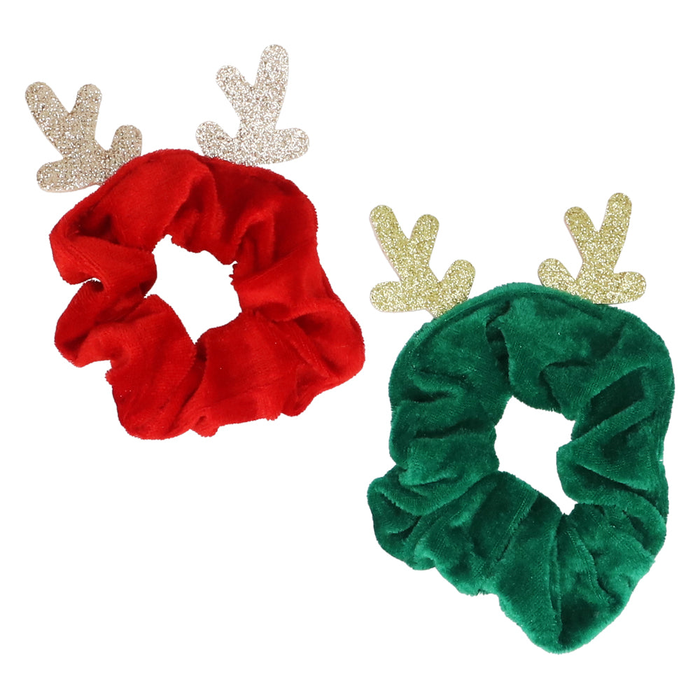 Glitter Antler Red/Green Scrunchie, 2as