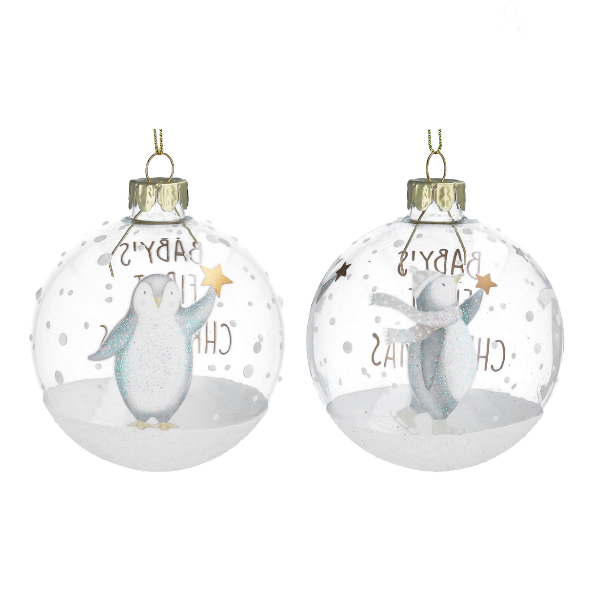 Clear Baby's 1st Christmas w Penguin Glass Ball