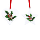 Holly Ceramic Star/Heart Dec, 2as