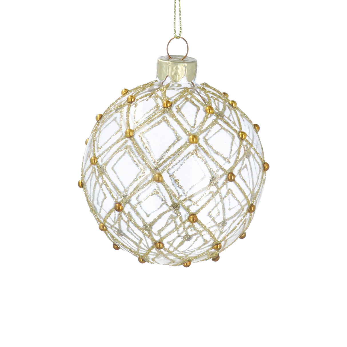 Clear Glass Ball w Gold Glitter Trellis