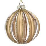 Clear Ribbed Glass Ball w Gold Stripes