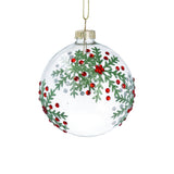 Clear Glass Ball w Sparkling Holly Snowflakes