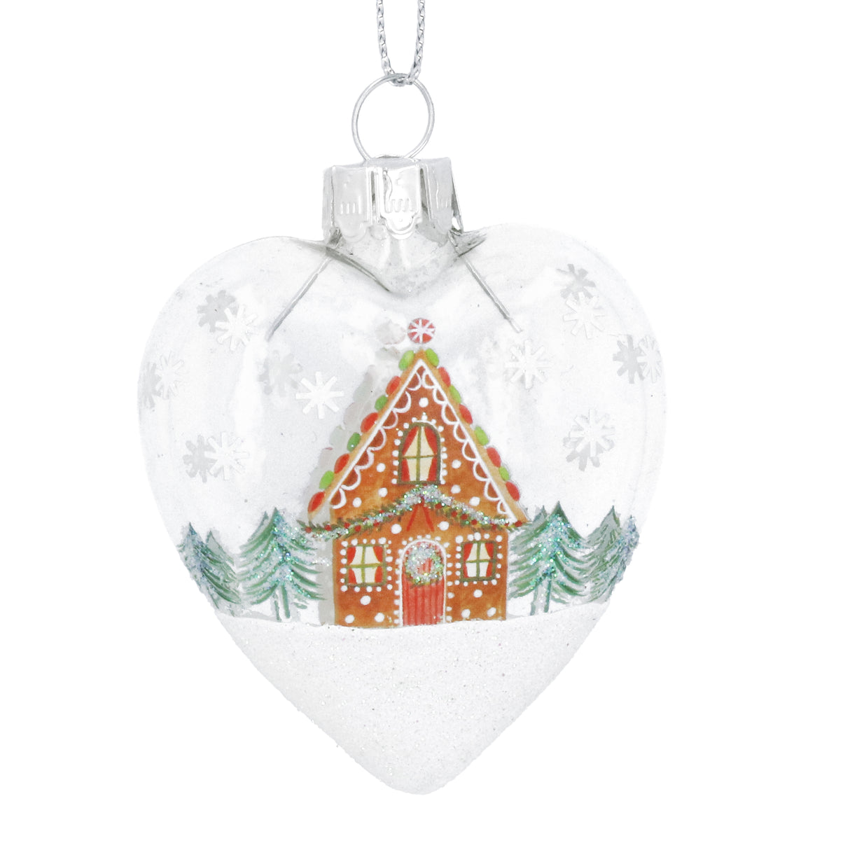 Clear Glass Heart w Gingerbread House