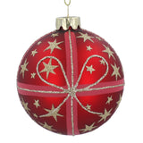 Matt Red w Gold Glitter Stars & Bow Glass Ball