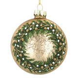 Antique Gold Glass Ball w Green Beaded Wreath