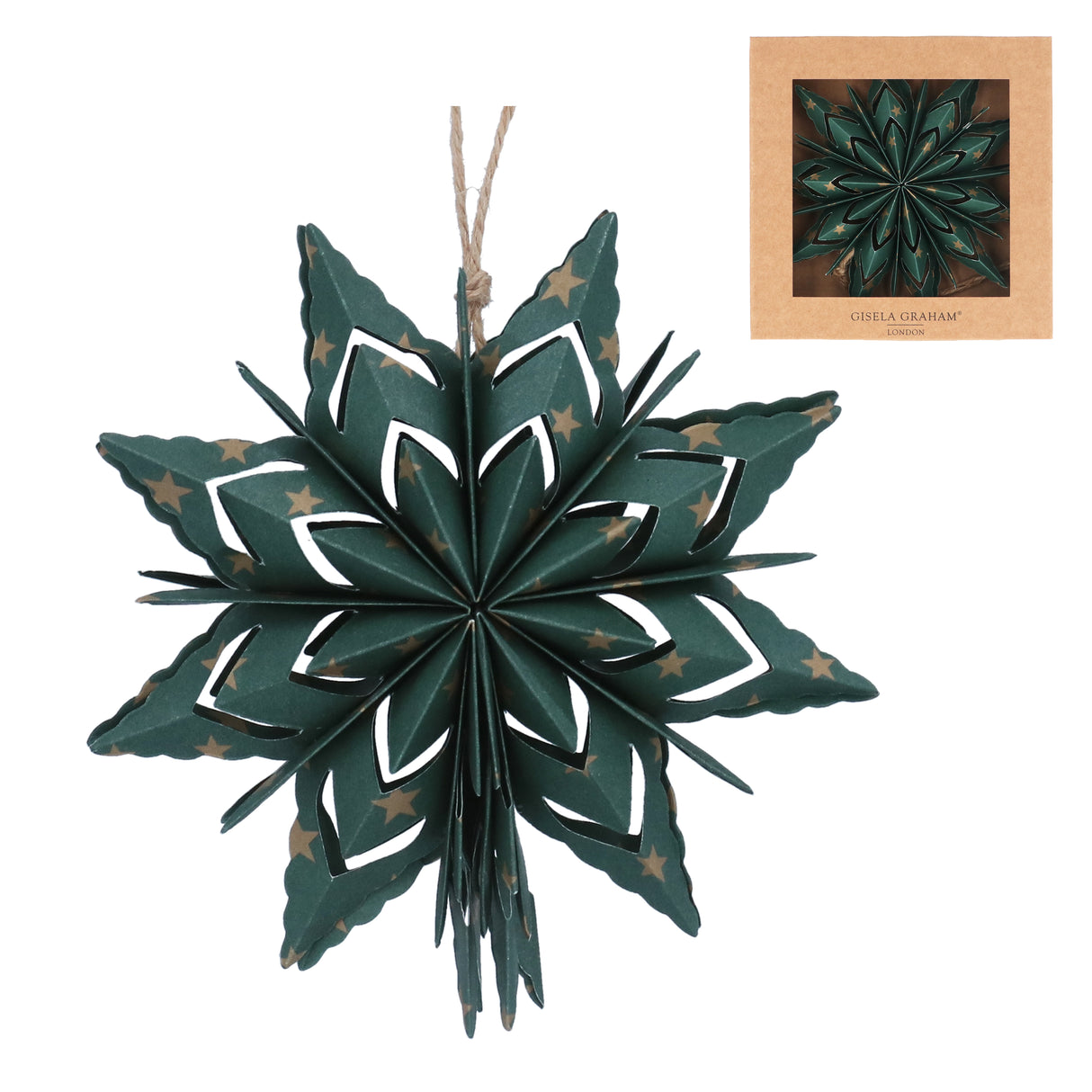 Paper Green Snowflake with Gold Stars