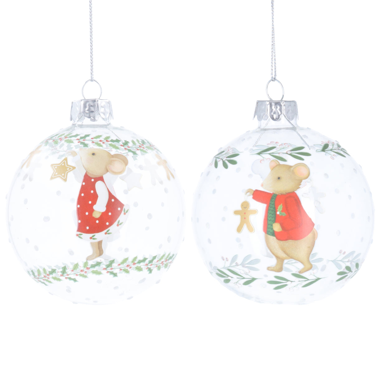 Clear Mouse Holly & Alfie Glass Ball, 2as