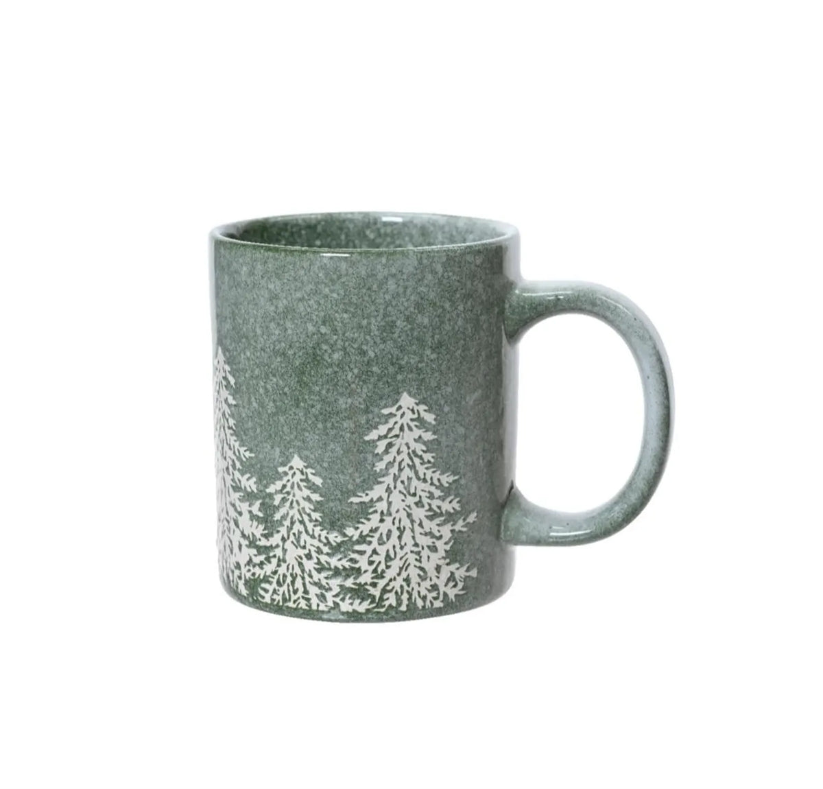 Mug earthenware round with ear reactive glaze tree embossed