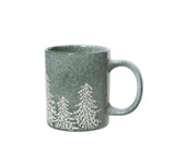 Mug earthenware round with ear reactive glaze tree embossed