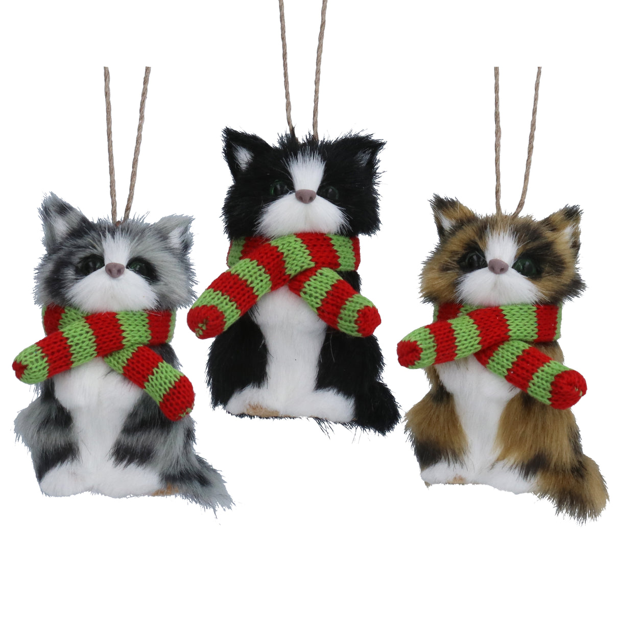 Faux Fur Kitten w Scarf Dec, 3as