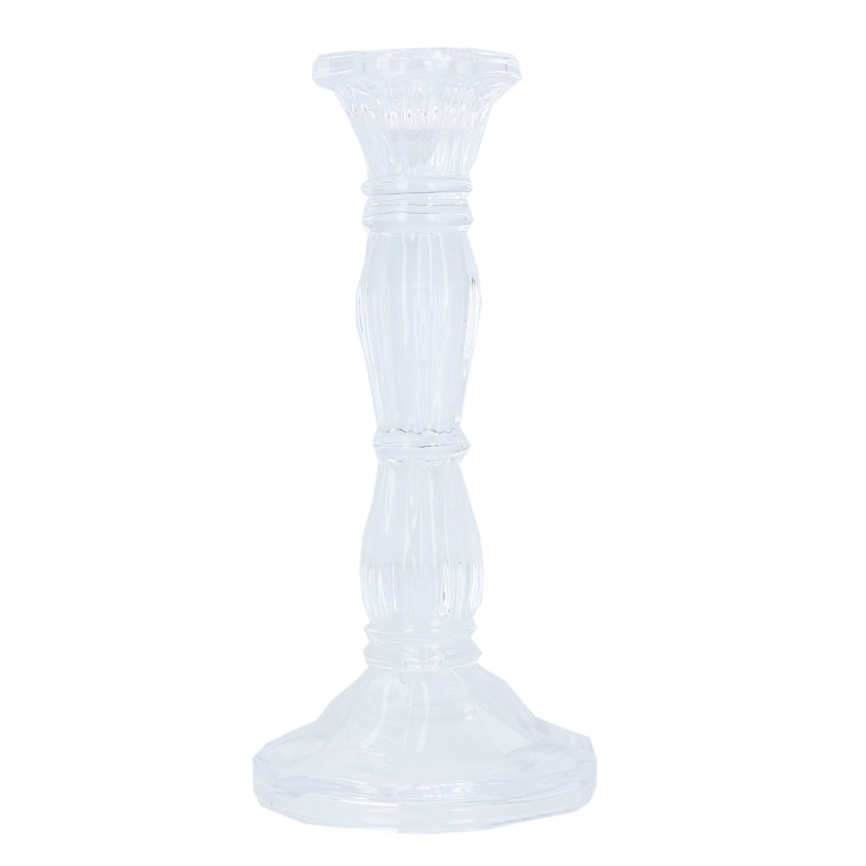 Clear Glass Moulded Candlestick, Large
