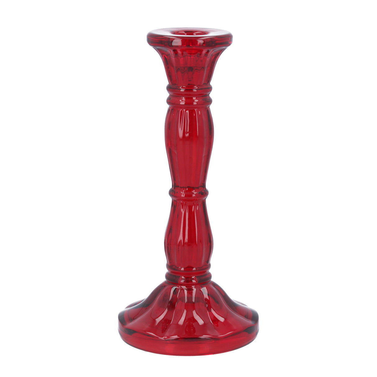 Red Glass Moulded Candlestick, Large