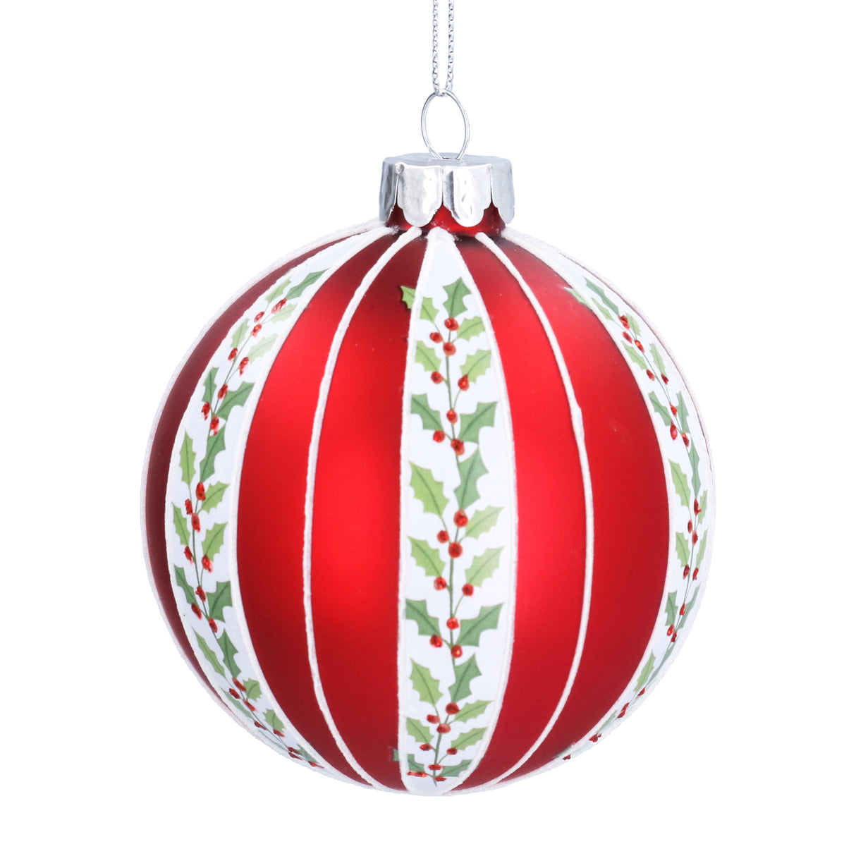 Matt Red/White with Holly Glass Ball
