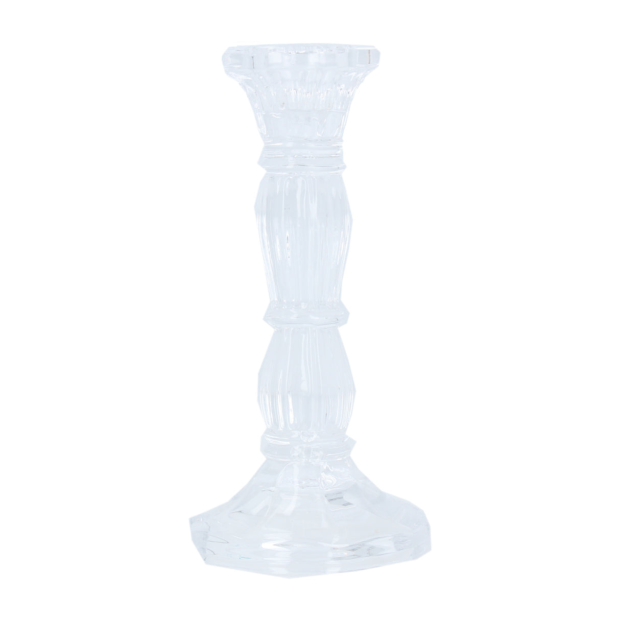 Clear Glass Moulded Candlestick, Medium