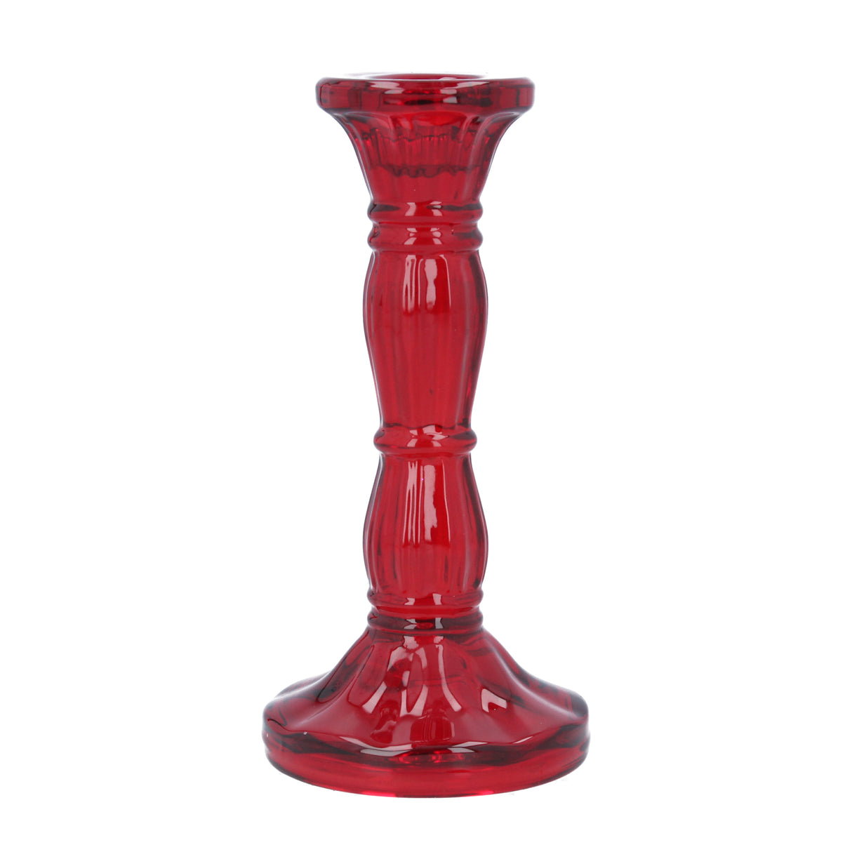 Red Glass Moulded Candlestick, Medium