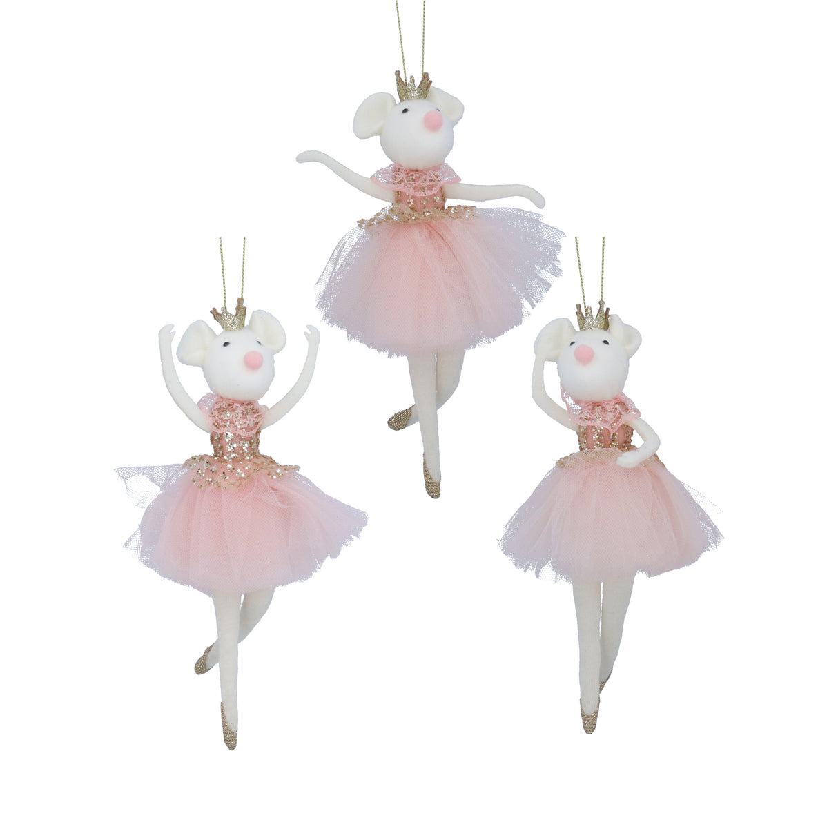 Pink/White Fabric Ballerina Mouse Dec 3as