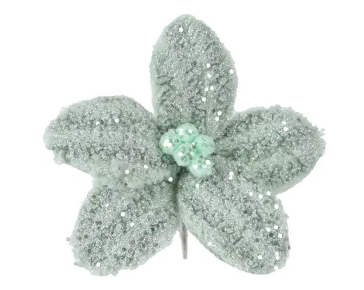 Poinsettia sage green faux fur on clip