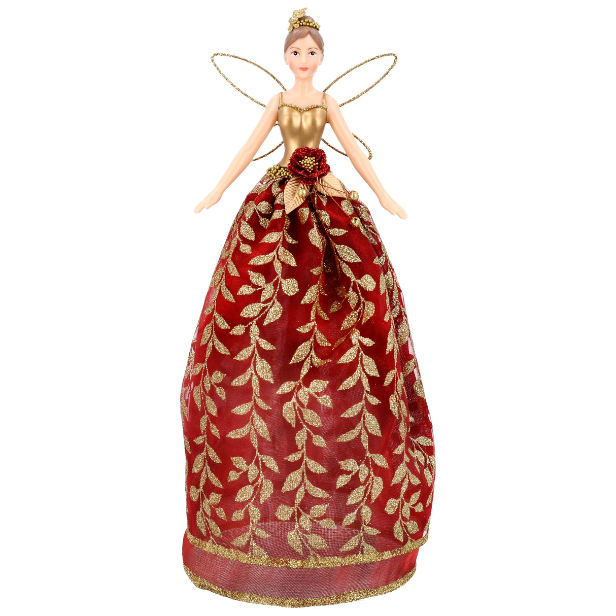 Red/Gold Leaf Tree Top Fairy Orn, Large