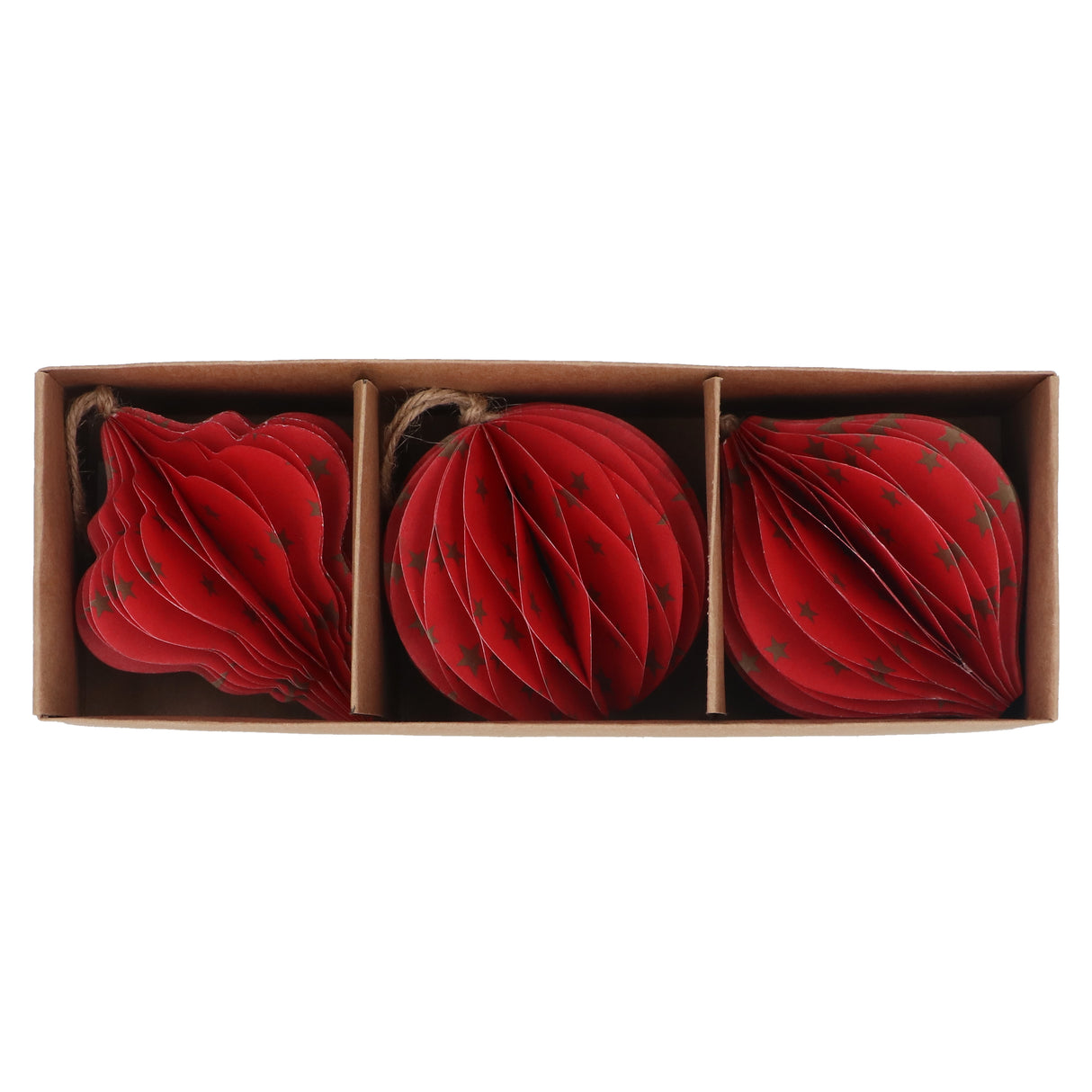 Red w Gold Stars Paper Honeycomb Dec, Box/3