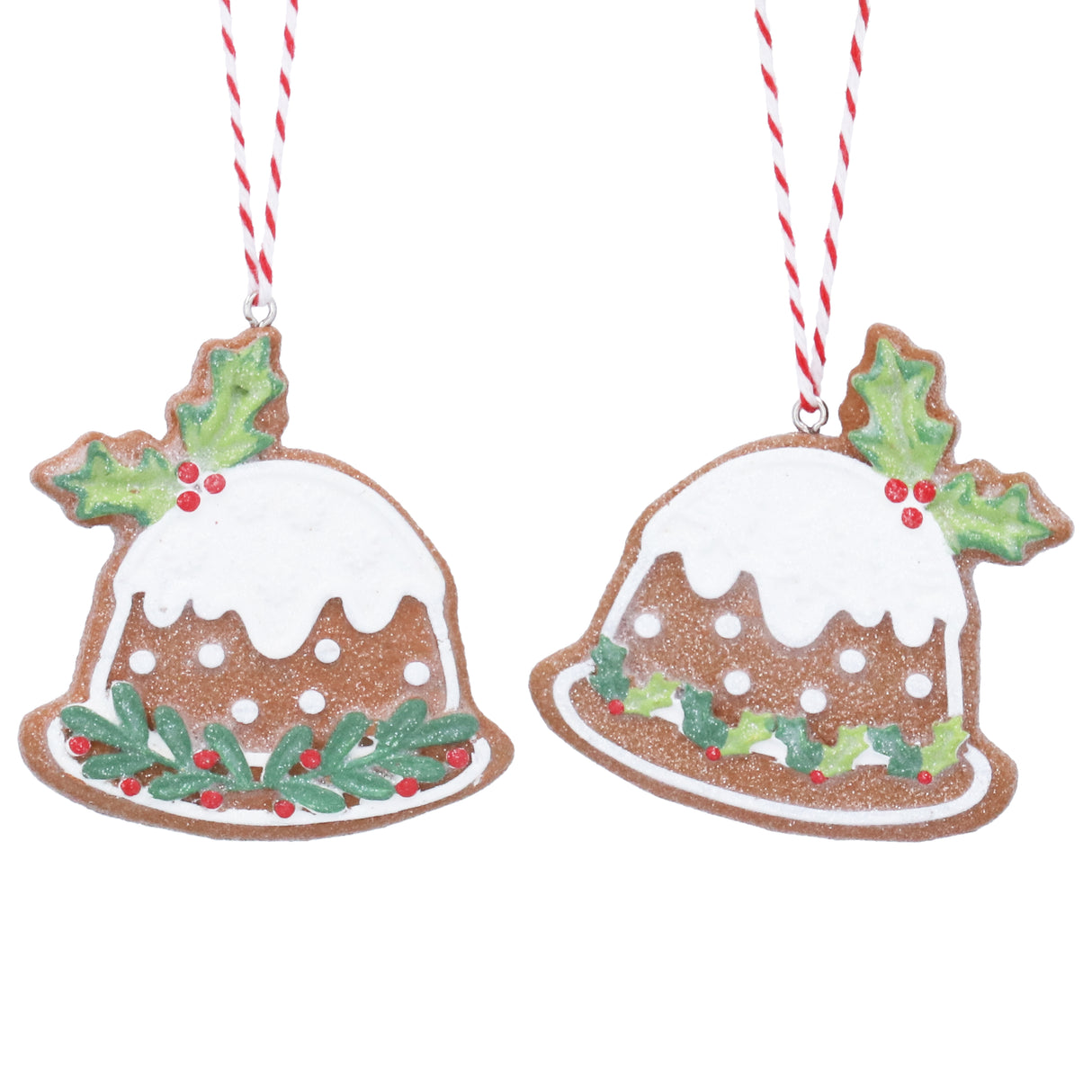 Resin Gingerbread Xmas Pudding w Holly Dec, 2a