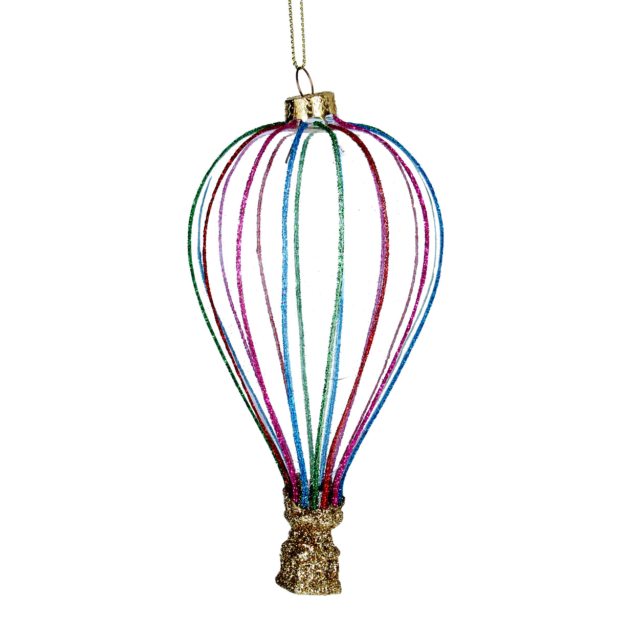 Clear Glass Glitter Ribbed Hot Air Balloon