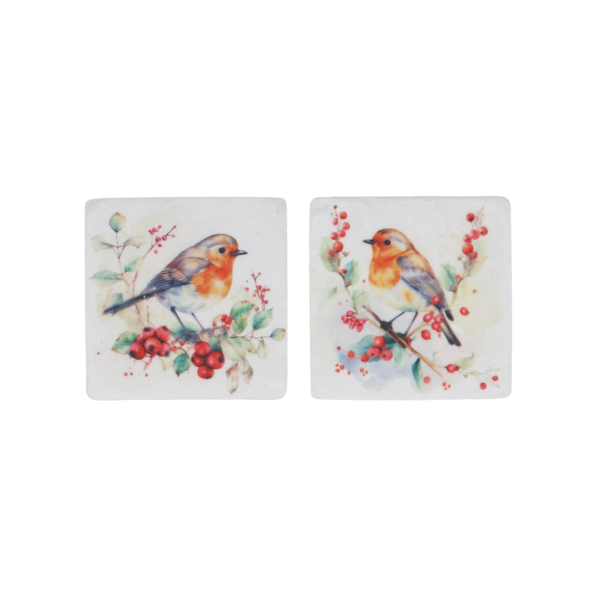 Resin Robin w Berries Coaster, 2as