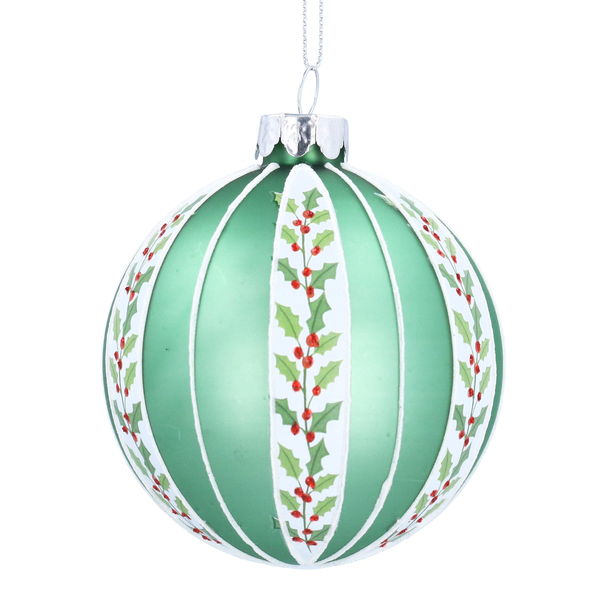 Matt Sage Green/White with Holly Glass Ball