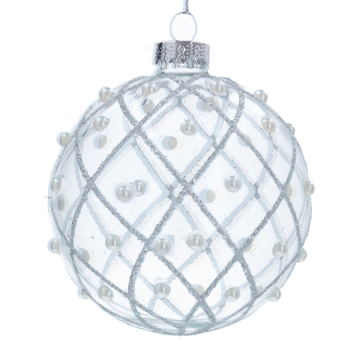 Clear Ball w Silver Glitter Trellis/Pearl - 80m (Glass)