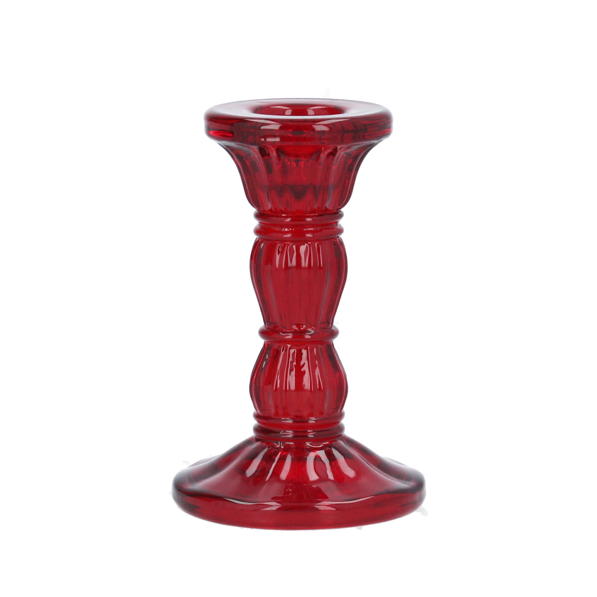 Red Glass Moulded Candlestick, Small