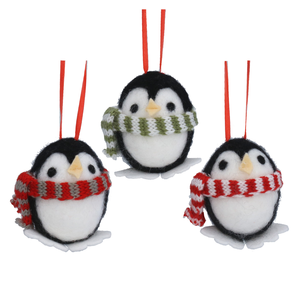 Wool Mix Round Penguin w Scarf Dec, 3as