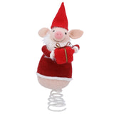 Mixed Wool Pig w Santa Outfit Tree Topper